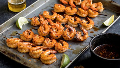 Mexican Chipotle Shrimp Skewers with Lime Beer Basting Sauce