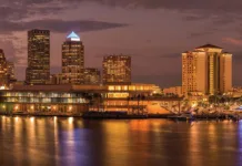 BEST OF METRO: BEST OF DOWNTOWN TAMPA Tampa at Dusk - A panoramic dusk view of waterfront skyline